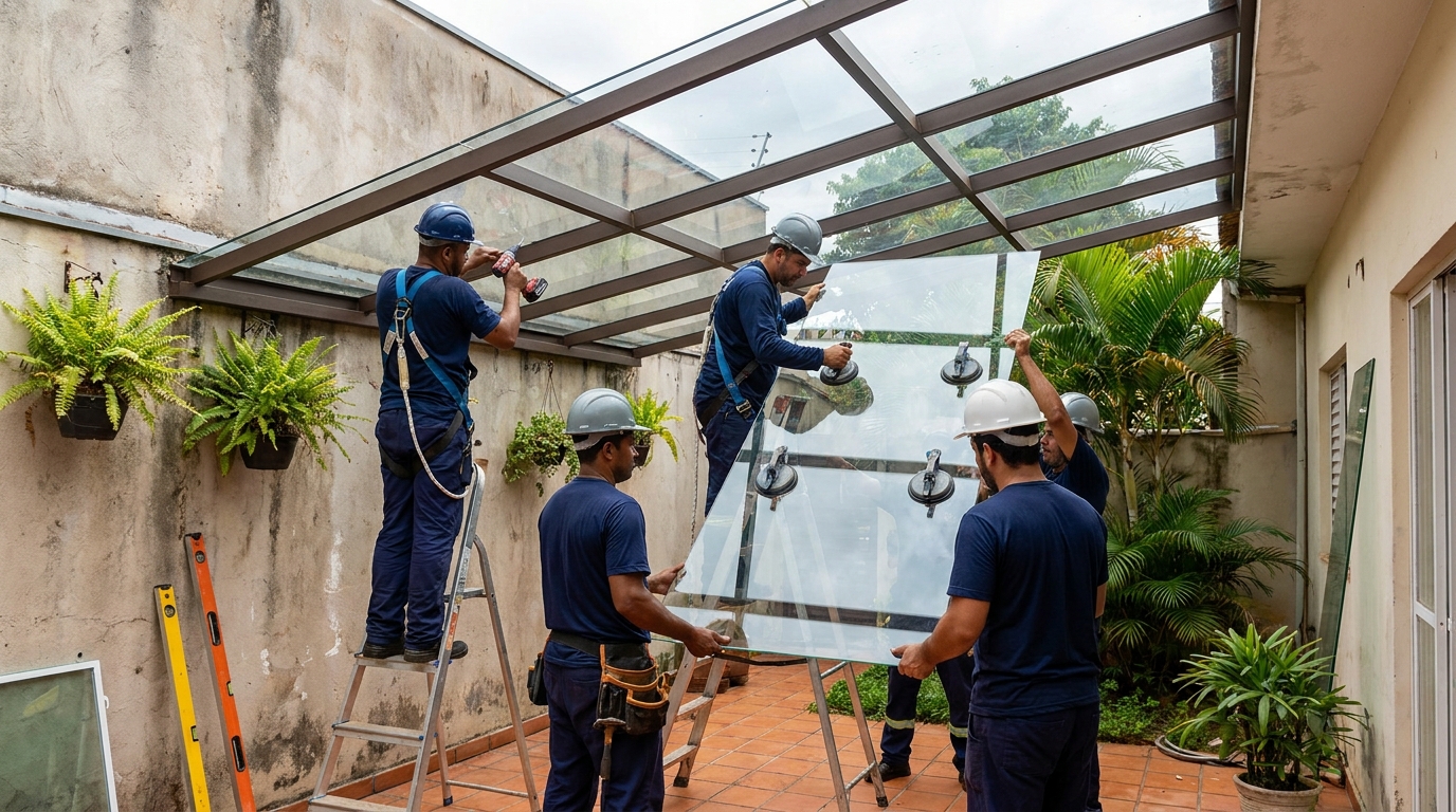 Instalação de cobertura de vidro em Uberaba-MG