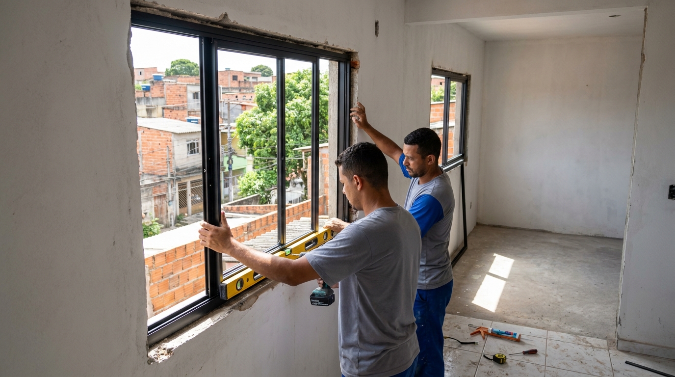 Esquadria de alumínio em obra em Uberaba-MG